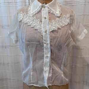 American-vintage Women's White and Cream Blouse